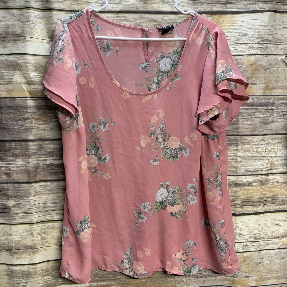 Torrid Women's 00 mauve floral scoop neck pullover short‎ sleeve blouse